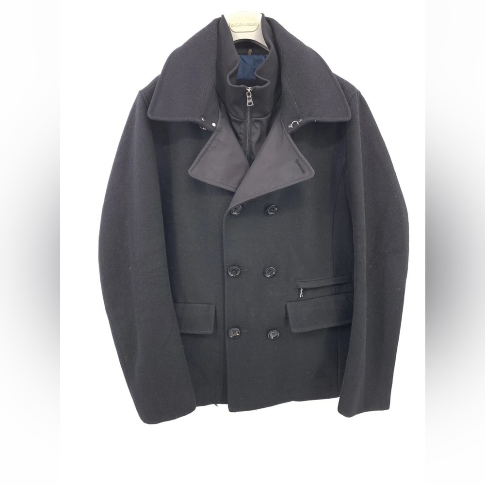 Elie Tahari Mens Double Brested wool blend Zip-up Black Coat Size M (F3)